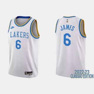 เสื้อกีฬาบาสเก็ตบอล ทีม Motion 2022-23 NBA Los Angeles Lakers สําหรับผู้ชาย #เสื้อกีฬาแขนสั้น ลายทีม LeBron James Heat-pressed Classic Edition 6 ชิ้น สีขาว 381371