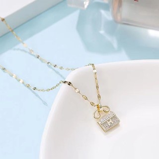 สร้อยคอโซ่ เหล็กไทเทเนียม ชุบทอง 18K จี้รูปตัวอักษร H ประดับเพชร เครื่องประดับสตรี