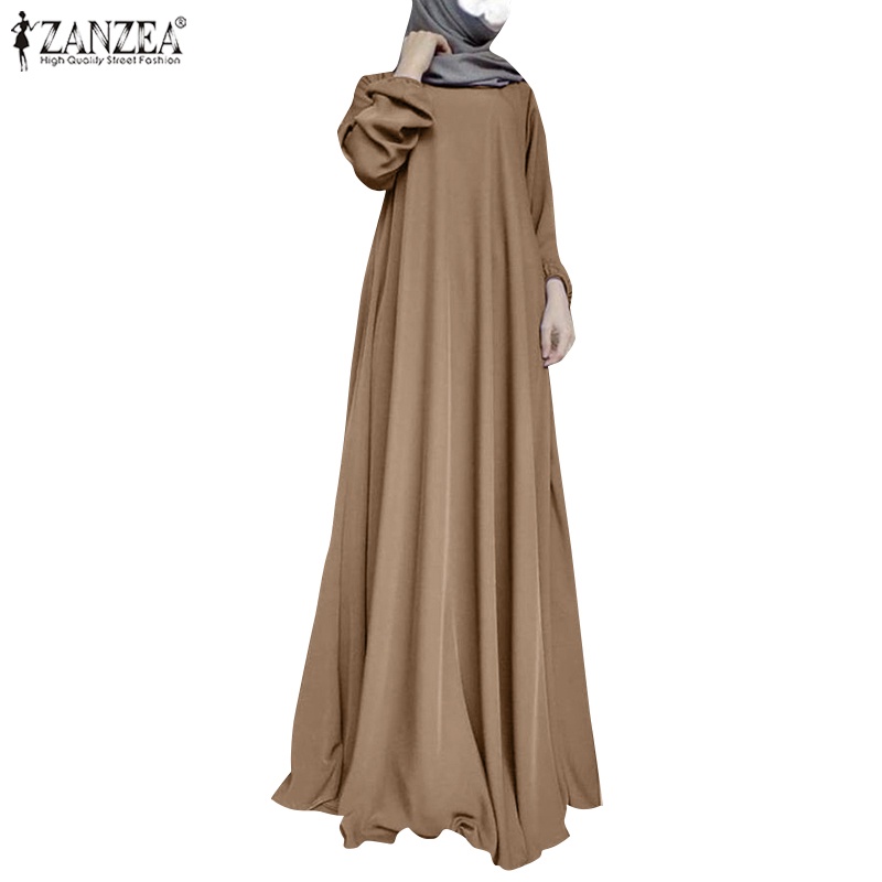 247 บาท Zanzea ชุดเดรสยาว คอกลม แขนยาว สีพื้น สําหรับสตรีชาวมุสลิม Women Clothes