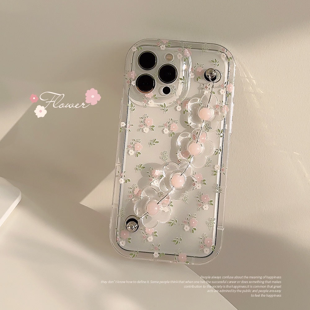 เคสโทรศัพท์มือถือ ซิลิโคน tpu ลายดอกไม้ พร้อมสร้อยข้อมือ สําหรับ iphone 11 12 13 14 pro max plus