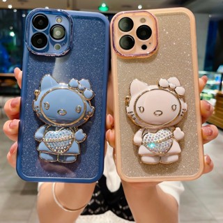 เคสโทรศัพท์มือถือแบบนิ่ม ลายแมวคิตตี้ พร้อมกระจกขาตั้ง สําหรับ OPPO A78 A77 5G A17 A17k A16 A16k A16e A77s A57 2022 A96 A76 4G A15 A15s A55 A54 A53 A33 A52 A92