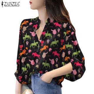 Zanzea เสื้อเชิ้ตแขนยาว คอปก พิมพ์ลาย สไตล์เกาหลี แฟชั่นสตรี