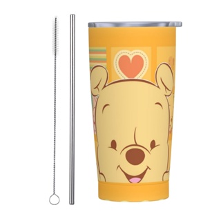 Disneys Winnies The Pooh แก้วกาแฟสเตนเลส 20 ออนซ์ พร้อมฝาปิด และหลอดดูด สองชั้น สุญญากาศ ฉนวนกันความร้อน ใช้ซ้ําได้ สําหรับเดินทาง