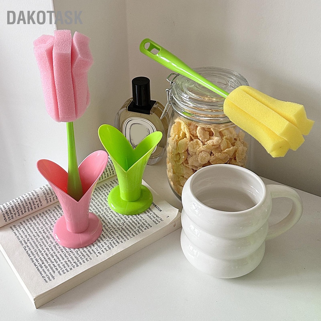 DAKOTASK แปรงทำความสะอาดฟองน้ำ 2 ชิ้นด้ามจับยาวแปรงถ้วยสำหรับแก้วกาแฟขวดไวน์ขวดนม
