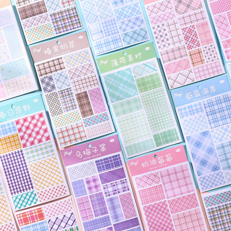Jianwu สติกเกอร์ฉลาก ลายสก๊อต สีพื้น สําหรับตกแต่งสมุดภาพ 3 แผ่น DIY