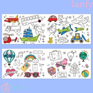 Lanfy ม้วนวาดภาพ สําหรับเด็ก สติกเกอร์ระบายสี รูปกราฟฟิติ DIY ของเล่นสําหรับเด็ก