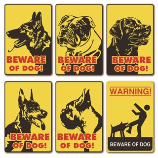 ทาสแมวหมา  ป้ายสังกะสี (20x30 cm.) ป้ายวินเทจ ตกแต่งผนัง ใหม่ ป้ายเตือน ลาย Beware of Beware of Dogs สไตล์เรโทร สําหรับตกแต่งสวน
