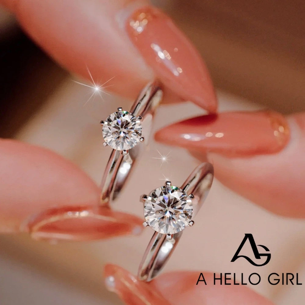 A HELLO GIRL S925 แหวนหมั้นแต่งงาน ประดับเพชร หกเหลี่ยม สไตล์คลาสสิก ของขวัญ สําหรับผู้หญิง