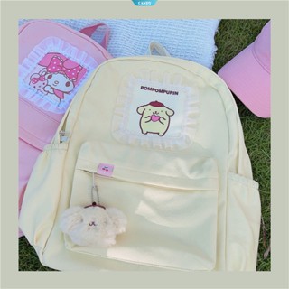 SANRIO กระเป๋าเป้สะพายหลัง ลายการ์ตูน Pom Pom Purin Y2k สีเหลืองอ่อน สไตล์เกาหลี สําหรับนักเรียนผู้หญิง [CAN]