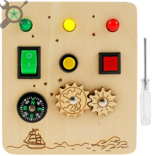 Montessori บอร์ดสวิตช์ไฟ LED ของเล่นไม้ แบบพกพา สําหรับเด็กวัยหัดเดิน SHOPCYC8702