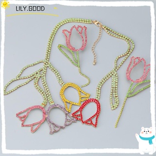 Lily เครื่องประดับ ต่างหู สร้อยคอโซ่ ห้อยจี้พลอยเทียม สําหรับผู้หญิง