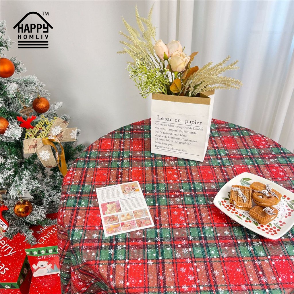 Happy HOMLIV ผ้าปูโต๊ะ ลายคริสต์มาส ปีใหม่ ลายสก๊อต 6 คน 4 คน สําหรับตกแต่งโต๊ะกาแฟ