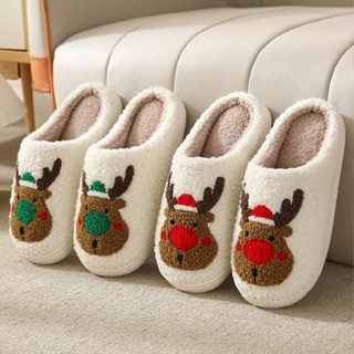 New Cartoon Christmas Elk Cotton Slippers Home Slip Resistant Plush Cotton Shoes