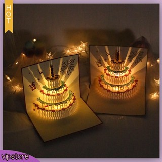 [vip] โปสการ์ดอวยพรวันเกิด ลาย Happy Birthday 3D พร้อมไฟเพลง สําหรับเทศกาลวันเกิด