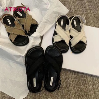 Atikota ใหม่ รองเท้าแตะชายหาด พื้นหนา เปิดนิ้วเท้า น้ําหนักเบา ใส่สบาย เหมาะกับเดินชายหาดกลางแจ้ง แฟชั่นสําหรับผู้หญิง