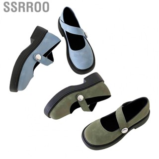 Ssrroo Student PU Leather Shoes  Round Toe Fashionable Women Thick Heel Vintage Shoes Rubber Sole  for Spring for Dating