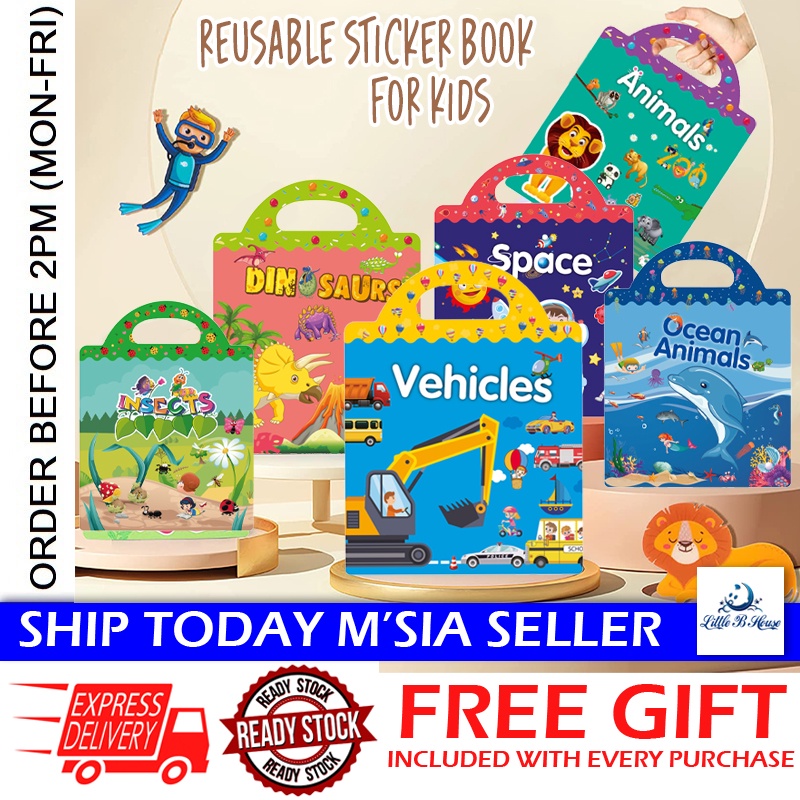 [Little B House] หนังสือสติกเกอร์แบบคงที่แบบใช้ซ้ําได้การเรียนรู้การศึกษา Travel หนังสือเงียบ 安书粘贴书 
