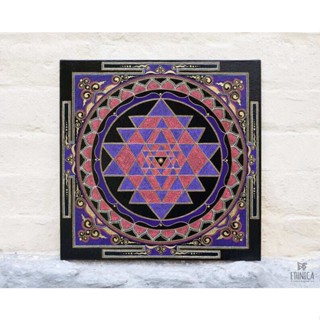 Sri Yantra ภาพวาดผ้าใบ รูปเรขาคณิต สีม่วง สําหรับตกแต่งผนังบ้าน สตูดิโอ โยคะ