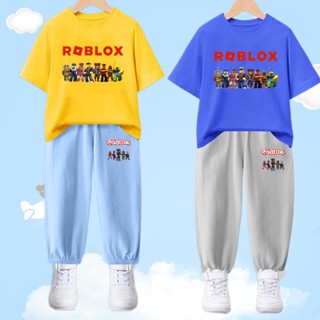 เสื้อยืดแขนสั้น พิมพ์ลายการ์ตูน Roblox และกางเกงขายาว แฟชั่นฤดูร้อน สําหรับเด็กผู้ชาย และเด็กผู้หญิง