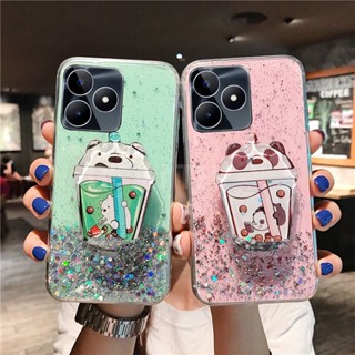 ใหม่ เคสโทรศัพท์มือถือ ซิลิโคนนิ่ม ใส กันกระแทก มีทรายไหล ลายการ์ตูนหมี ท้องฟ้ากลางคืน พร้อมที่ตั้งวาง แฟชั่น สําหรับ Realme C53 2023 REALMEC53