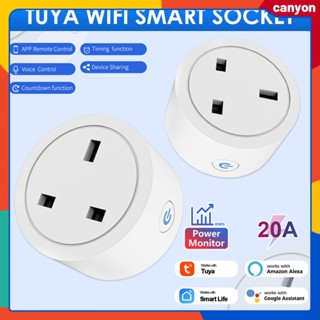 20A UK Plug Tuya WiFi Smart Socket พร้อม Power Monitor Timing ฟังก์ชั่นนับถอยหลัง รองรับการควบคุมด้วยเสียง ทำงานร่วมกับ Alexa/Google Assistant canyon