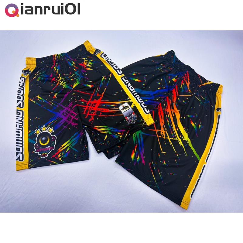 (Qianrui01) กางเกงพิมพ์ลาย สมหวังซาวด์ ดำ-รุ้ง   เกงบอล เดินสาย