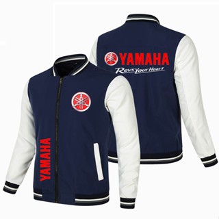 เสื้อแจ็กเก็ตเบสบอล แบบบาง แต่งซิป พิมพ์ลายโลโก้รถยนต์ YAMAHA แฟชั่นสําหรับผู้ชาย