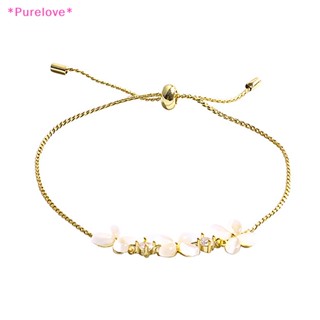 Purelove&gt; สร้อยข้อมือ ประดับโอปอล ดอกไม้ สีทอง ขนาดเล็ก ปรับได้ เครื่องประดับ สําหรับผู้หญิง งานแต่งงาน ปาร์ตี้ ของขวัญใหม่