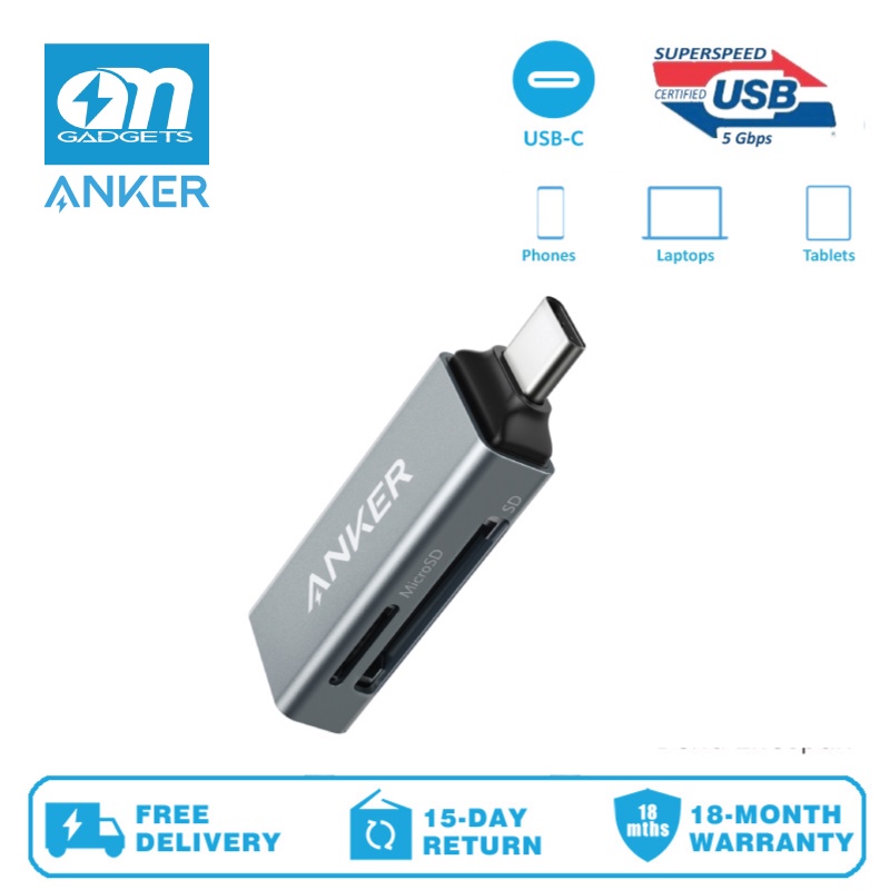 Anker A8370 2-in-1 USB C to SD/Micro SD Card Reader สําหรับ MacBook Pro 2018/2017, Chromebook, XPS, 