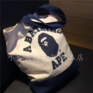  Bape กระเป๋าผ้าแคนวาส A BATHING APE APE Head กระเป๋าสะพายไหล่ แบบพกพา เป็นมิตรกับสิ่งแวดล้อม กระเป๋าช้อปปิ้ง กระเป๋านักเรียน