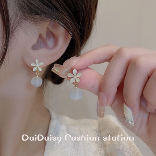 Daidaisy √♥ ต่างหูเข็มเงิน 925 จี้รูปดอกไม้ โอปอล สีโปร่งใส สไตล์เกาหลี สําหรับผู้หญิง