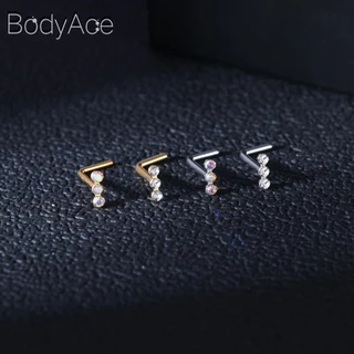 Bodyace 1 ชิ้น 0.8 / 1.0 มม. ลูกบาศก์เพทายจมูกกระดุมสแตนเลสรูปตัว L เจาะจมูกหัวใจดาวสี่เหลี่ยมเจาะรูจมูก