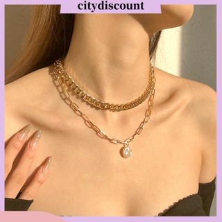 &lt;citydiscount&gt; สร้อยคอโช้กเกอร์ จี้โลหะ ทรงเรขาคณิต สองชั้น เครื่องประดับแฟชั่น สไตล์พังก์ 2 ชิ้น