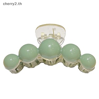 [cherry2] กิ๊บติดผม พลาสติก ทรงกลม ลูกปัดสีเขียว กันลื่น หรูหรา สีชมพู สําหรับผู้หญิง [TH]