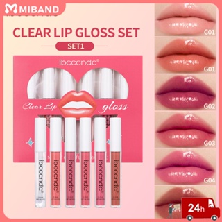 พร้อมสต็อก Ibcccndc ชุดลิปกลอสกล่อง Matte Waterproof Long Lasting Transparent Not Stick Cup Water Gloss Lip Glaze Lip Balm Students Femele 6 Lip Gloss Lip Glaze Set Makeup