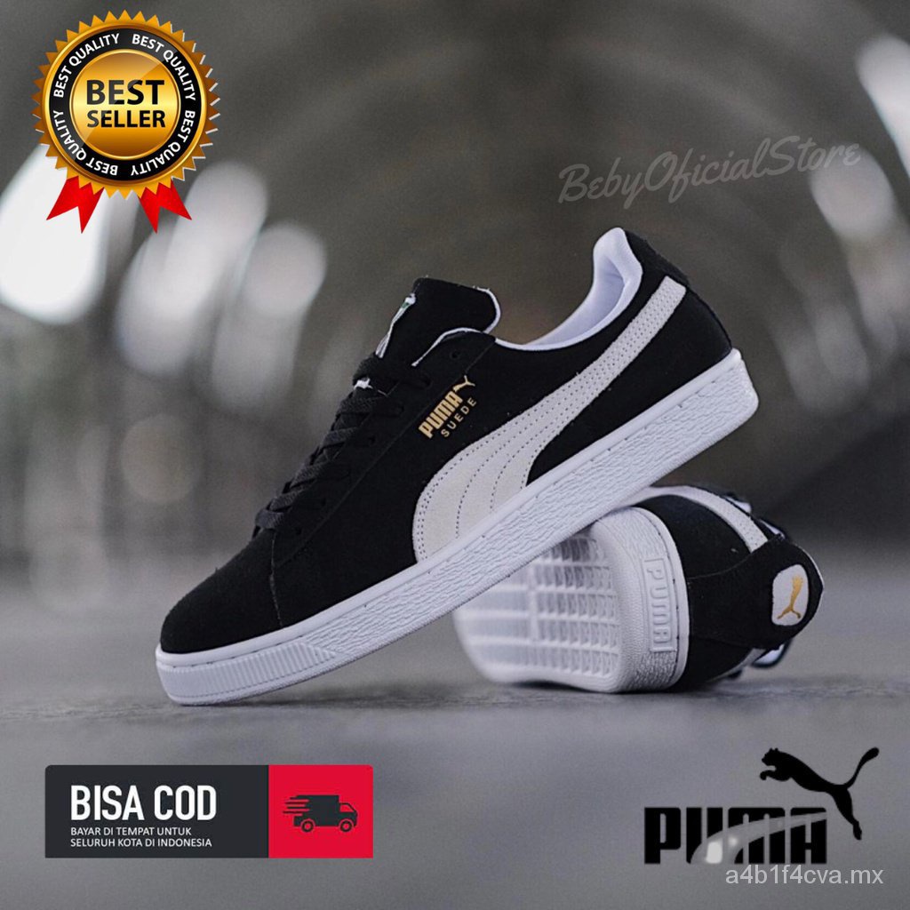 Pum Classic Suede รองเท้าผ้าใบ หนังกลับ ผลิตในอินโดนีเซีย สําหรับผู้ชาย | Puma SUEDE CLASSIC สีดํา สีขาว 352634-03