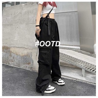 OOTD SHOP กางเกงขายาว คาร์โก้ กางเกง ผู้หญิงแฟชั่นเกาหลี A20M03T