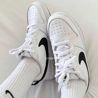 Nike BOROUGH Low 2 (GS) Panda bq5448-104 รองเท้าผ้าใบลําลอง สีดํา สีขาว