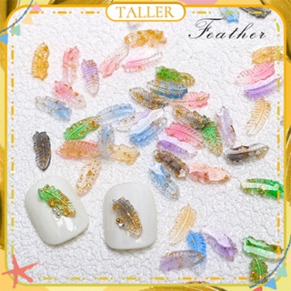 ✧Ready Stcok 50pcs Nail Art Luminous Broken Gold Pool Feather Jewelry Gradient Leaf Ice Transparent Resin Nail Accessories เครื่องมือทำเล็บสำหรับร้านเล็บทรงสูง