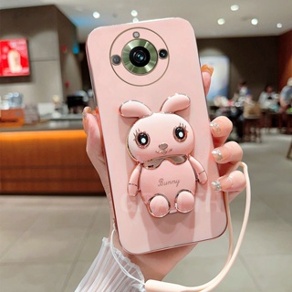 เคสมือถือ แบบนิ่ม ลายกระต่ายน่ารัก พร้อมสายคล้อง ป้องกันเลนส์กล้อง สําหรับ Realme11 Realme 11 Pro 11 Pro+ 2023 Realme11Pro