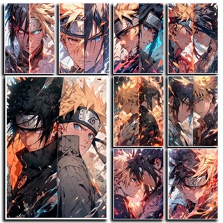 โปสเตอร์กระดาษคราฟท์ ลายการ์ตูนนารูโตะ Uzumaki Naruto และ Uchiha Sasuke ยอดนิยม สไตล์ญี่ปุ่น