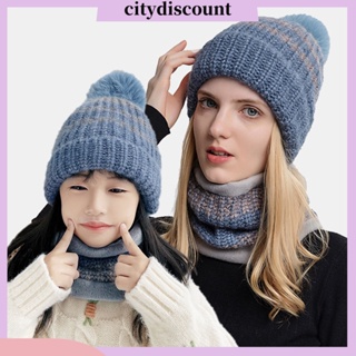 &lt;citydiscount&gt; ชุดหมวกบีนนี่ ผ้าพันคอ ผ้าถัก หนา กันลม ให้ความอบอุ่น ลายทาง เหมาะกับฤดูใบไม้ร่วง ฤดูหนาว สําหรับแม่ และเด็ก 2 ชิ้น ต่อชุด