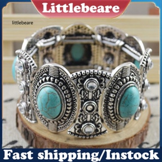 &lt;littlebeare&gt; สร้อยข้อมือ กําไลข้อมือ แกะสลัก รูปไข่ สีเขียวขุ่น สไตล์ทิเบต เรโทร เครื่องประดับ สําหรับผู้หญิง