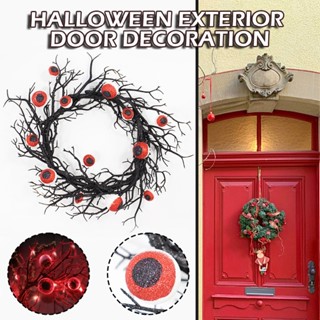 Gothic Halloween Wreath for Front Door Spooky Eyeball Light Up Decoration