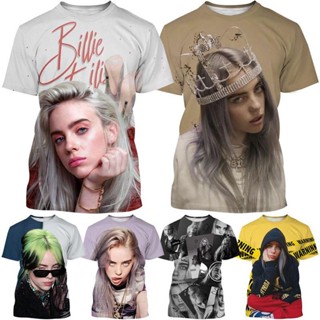 ใหม่ เสื้อยืดคอกลม แขนสั้น พิมพ์ลายนักร้อง Billie Eilish 3 มิติ สไตล์ฮาราจูกุ แฟชั่นฤดูร้อน สําหรับผู้ชาย และผู้หญิง