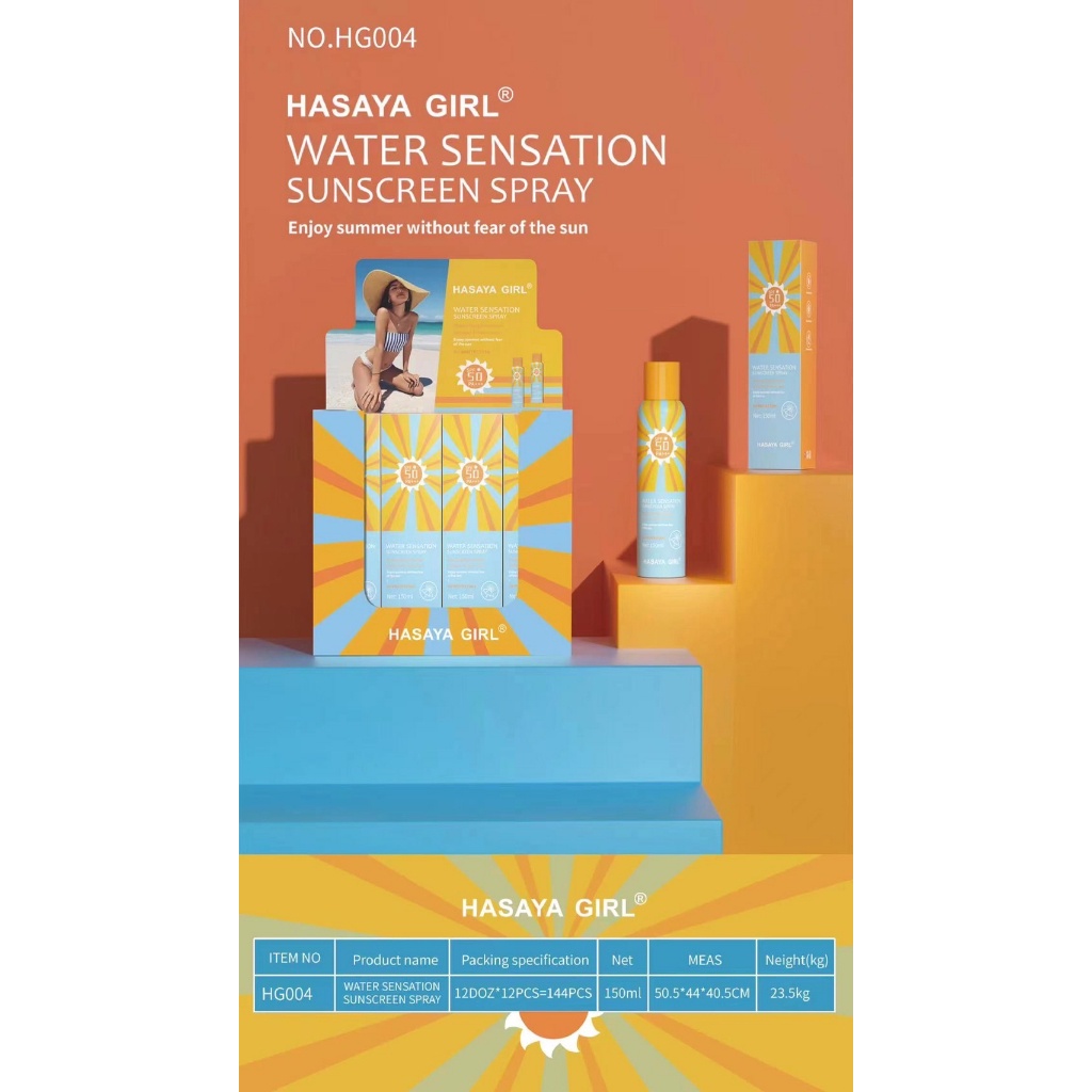 สเปรย์กันแดดผิวกายผิวหน้า พร้อมปกป้องแดดสุดขีด เนื้อบางเบา Hasaya Girl Water Sensation sunscreen Spray