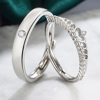 [Dhin] Light  Couple Ring Simple Zircon Opening Adjustable Crown Finger Rings For Lovers Girlfriend Valenes Day Jewelry Gift COD