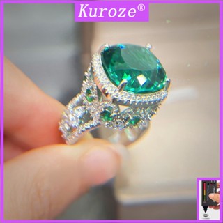 Kuroze แหวนมรกต ประดับเพชร สีเหลือง หรูหรา เครื่องประดับแฟชั่น