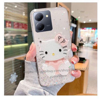 พร้อมส่ง เคสโทรศัพท์มือถือ TPU นิ่ม ลาย Hello Kitty พร้อมกระจกแต่งหน้า สําหรับ VIVO Y36 4G 5G Y02t