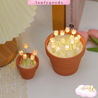 Lanfy โคมไฟตั้งโต๊ะ LED รูปดอกทิวลิป 3D เรืองแสง แฮนด์เมด DIY สําหรับตกแต่งห้องนั่งเล่น